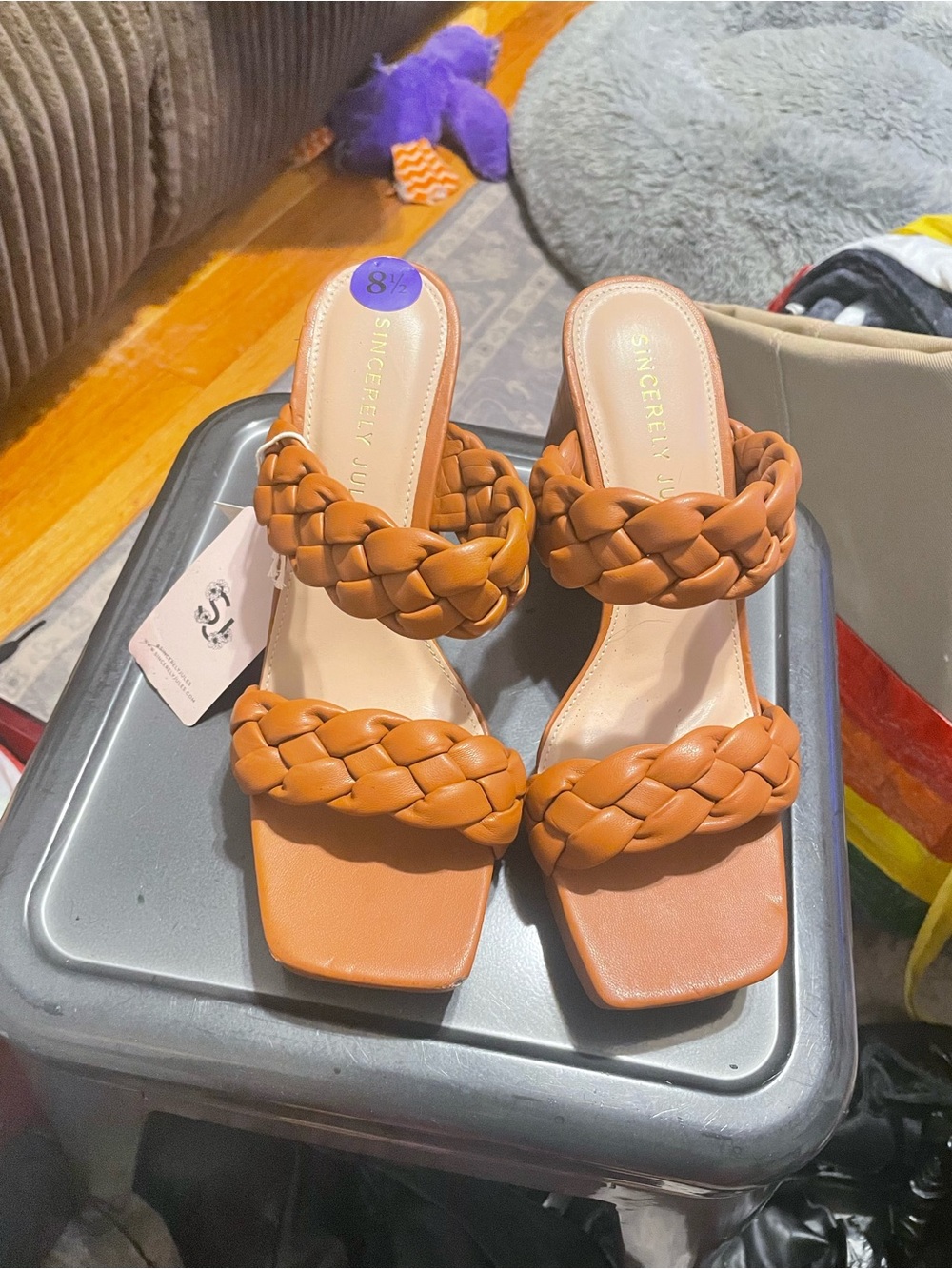 Sincerly Jules Braided Double-Strap Mules in Brown
